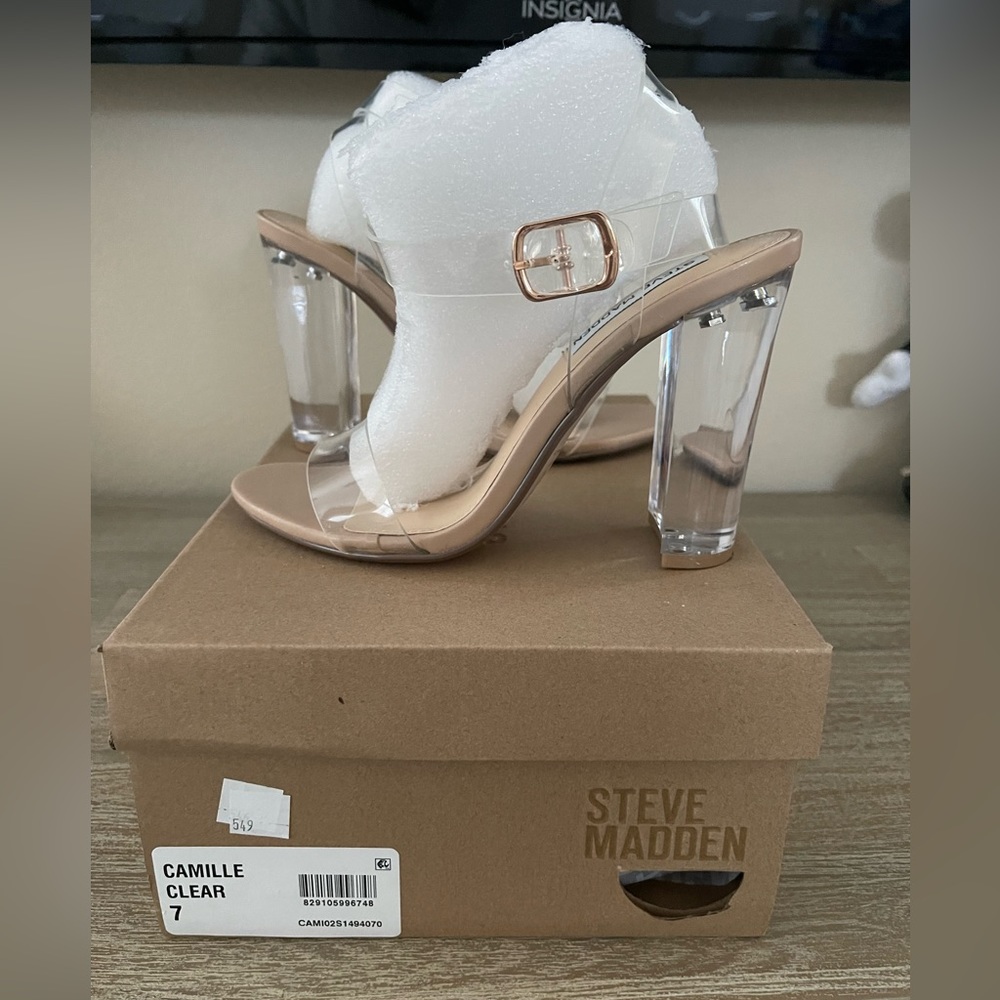 Steve Madden Camille Clear Ankle Strap Heels